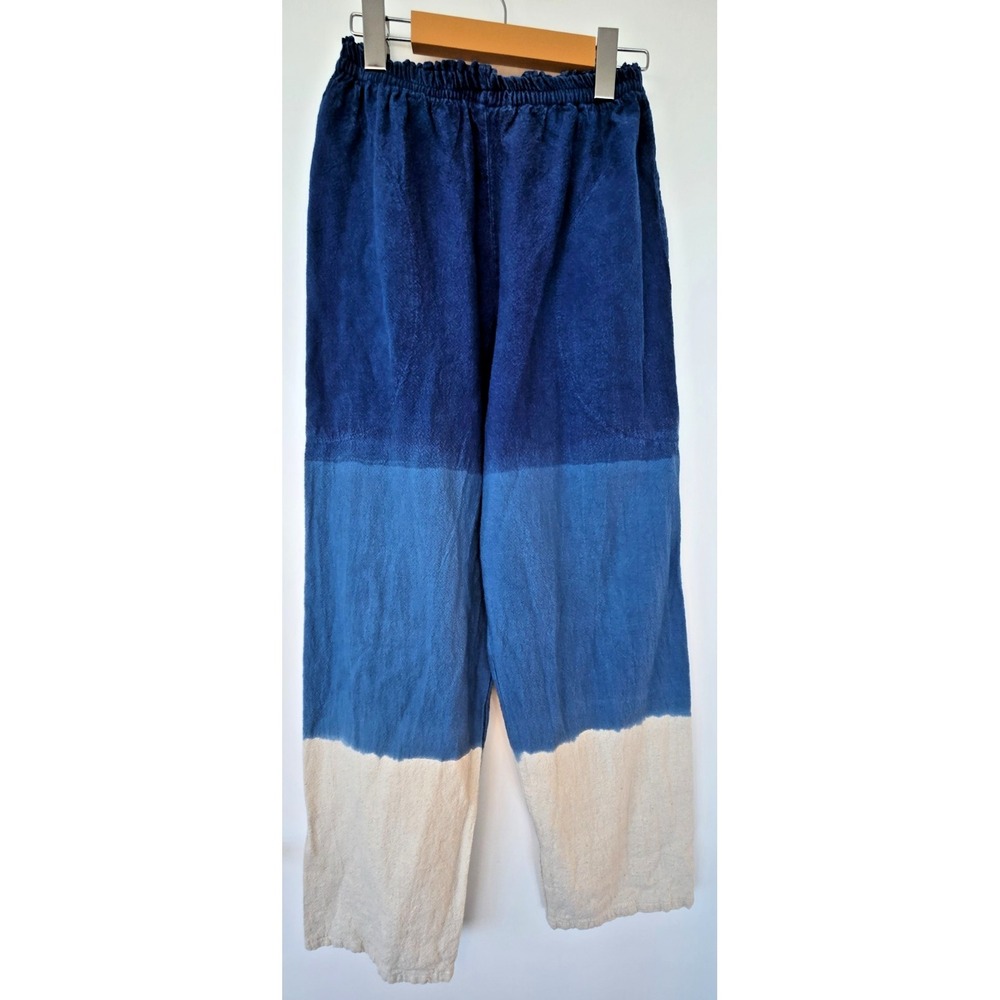 Tie Dye Gradual Pattern Denim Blue Relaxed Pants Straight Rayon Boho 70s Festive